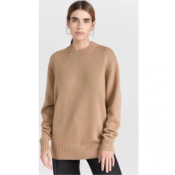 Frame XS Camel Tan Oversized Cashmere Crew Sweater